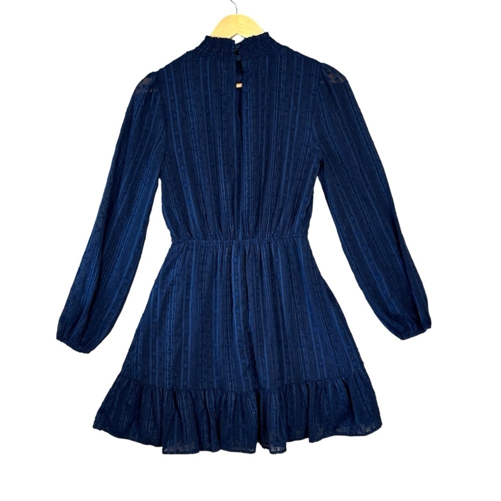 Lulus Mini Dress XS Navy Heartful Romance Navy Striped Smocked Long Sleeve - Picture 4 of 12
